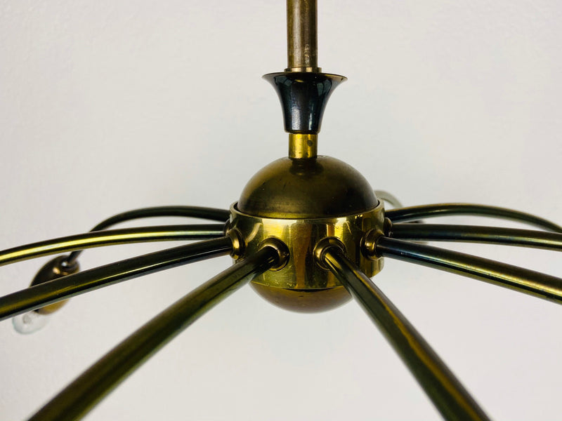 Italian Midcentury Brass 10-Arm Sputnik Chandelier Arredoluce Attributed, 1950s