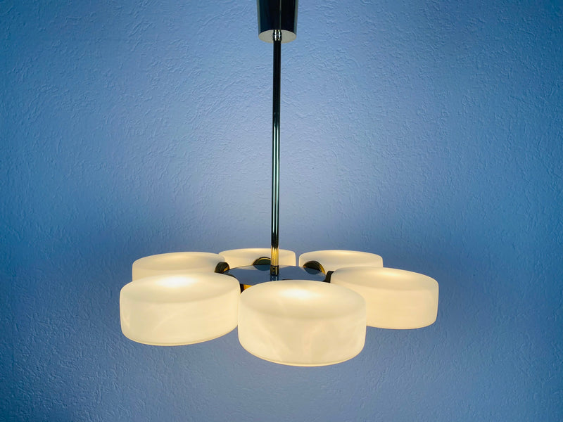 Exceptional Mid-Century Modern Brass Kaiser 6-Arm Space Age Chandelier, 1960s