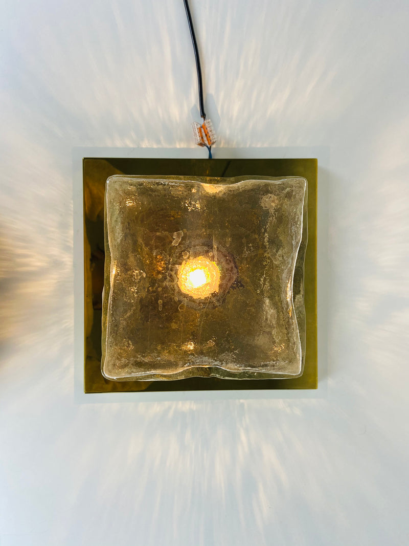 Midcentury Square Ice Glass Flushmount by J.T. Kalmar, 1960s
