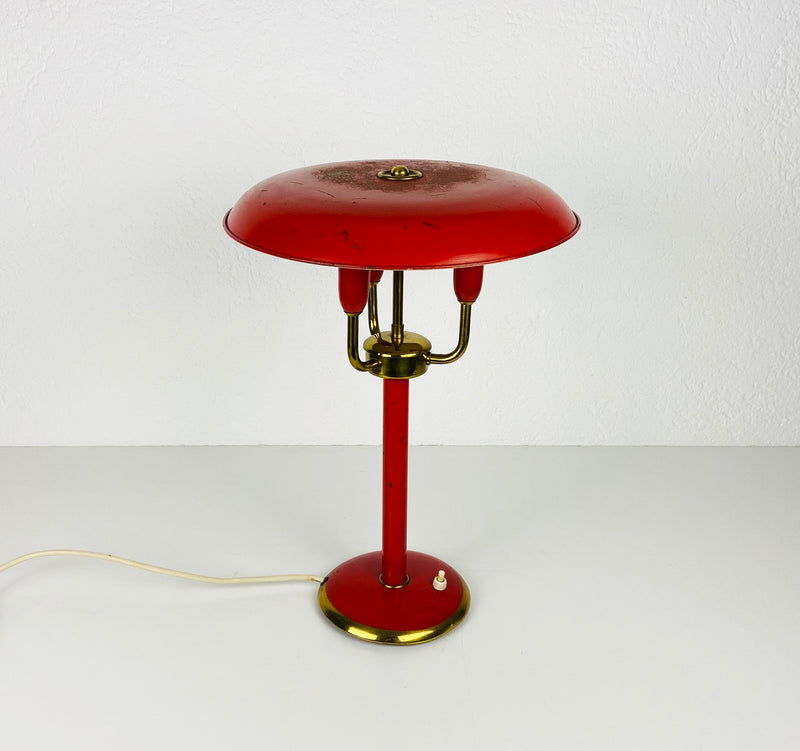 Italian Red Table Lamp with 3 Arms attributed to Stilnovo, 1960s