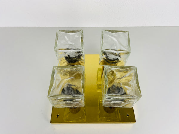 Midcentury Square Ice Glass Flushmount by J.T. Kalmar, 1960s