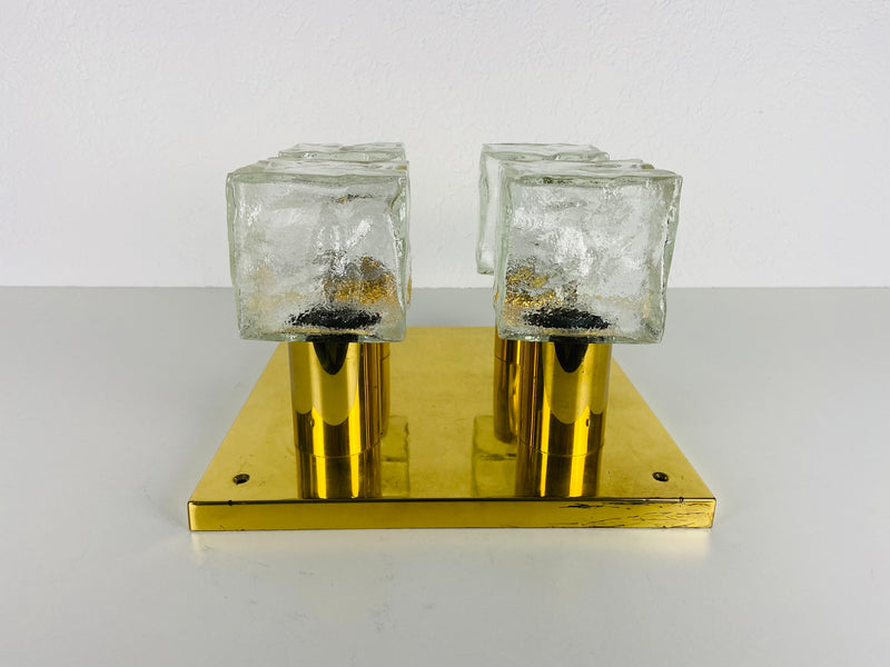 Midcentury Square Ice Glass Flushmount by J.T. Kalmar, 1960s