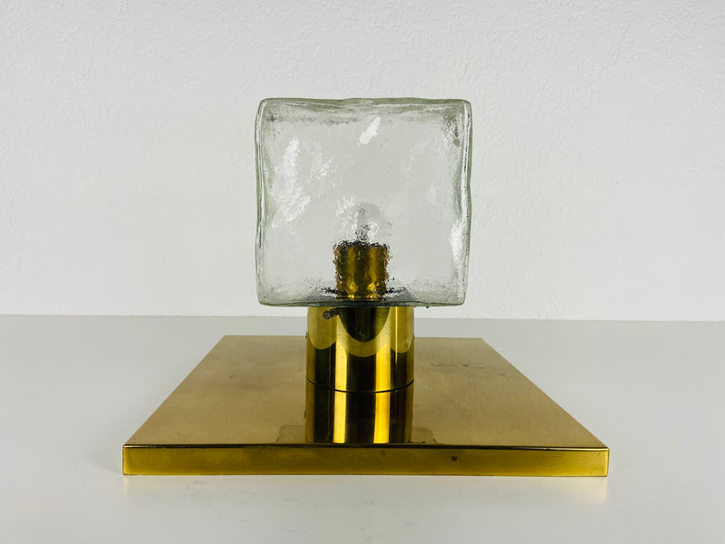 Midcentury Square Ice Glass Flushmount by J.T. Kalmar, 1960s
