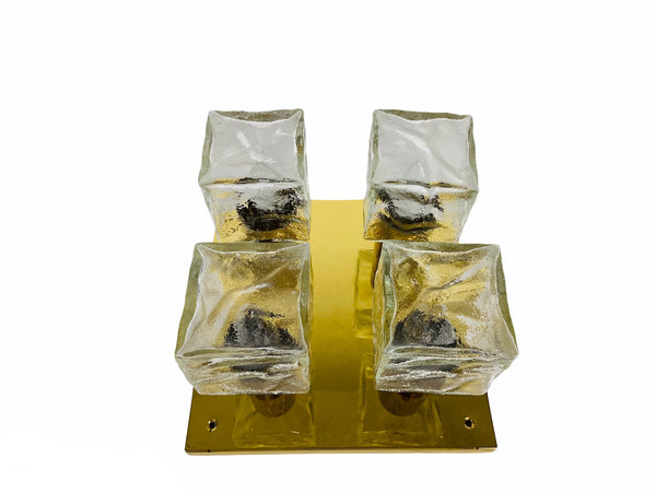 Midcentury Square Ice Glass Flushmount by J.T. Kalmar, 1960s