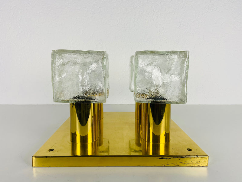 Midcentury Square Ice Glass Flushmount by J.T. Kalmar, 1960s